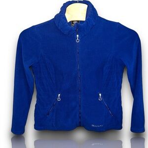 Ariat Large Blue Woman Fleece Full‎ Zip Horseshoe Rodeo Western Cowgirl Sweater